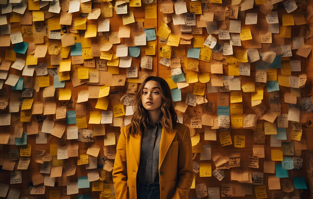 a-woman-standing-in-front-of-a-wall-full-of-sticky-notes